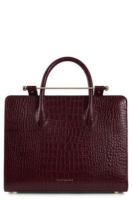 Strathberry Midi Croc Embossed Leather Tote in Burgundy