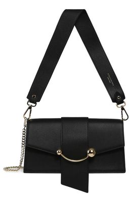 Strathberry Mini Crescent Leather Shoulder Bag in Black