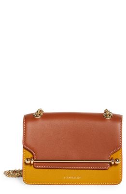 Strathberry Mini East/West Tricolor Leather Shoulder Bag in Chestnut/Mustard/Vanilla
