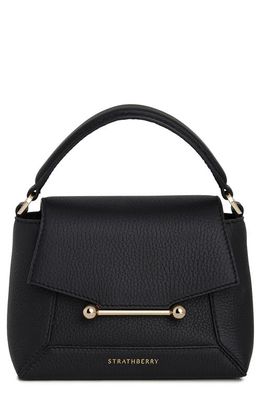 Strathberry Mini Mosaic Leather Top Handle Bag in Black