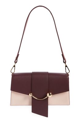 Strathberry Mini Tricolor Crescent Colorblock Leather Shoulder Bag in Claret/Soft Pink/Burgundy