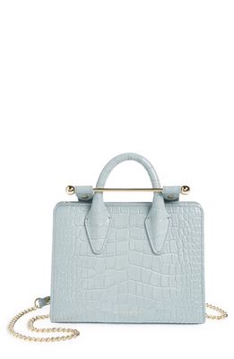 Strathberry Nano Croc Embossed Leather Tote in Duck Egg Blue