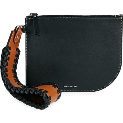 Strathberry x Collagerie Leather Wristlet Pouch in Black/Chestnut 