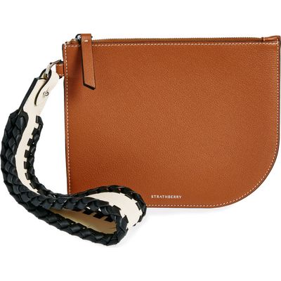 Strathberry x Collagerie Leather Wristlet Pouch in Chestnut/Vanilla/Black 