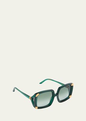 Strawberry Moon Green Square Acetate & Gold-Plated Steel Sunglasses