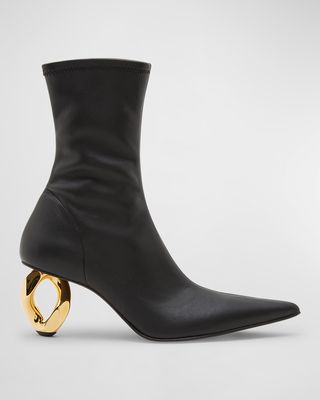 Stretch Chain-Heel Ankle Boots