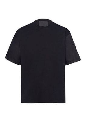 Stretch Cotton T-Shirt With Nylon Details