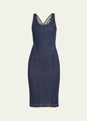 Stretch Denim Midi Dress with Open Back