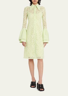 Stretch Lace Shirtdress with Bell Cuffs