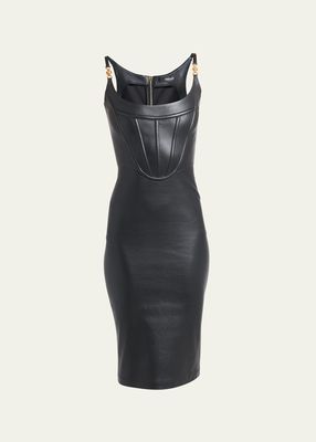 Stretch-Leather Bodycon Midi Dress