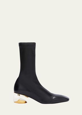 Stretch Leather Clear-Heel Mid Boots