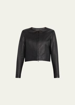 Stretch Leather Long-Sleeve Cardigan Jacket