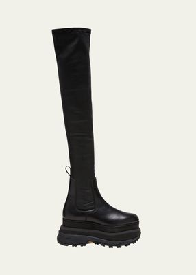 Stretch Leather Over-The-Knee Platform Boots