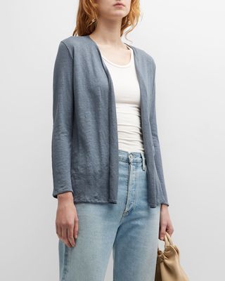 Stretch Linen Open-Front Cardigan