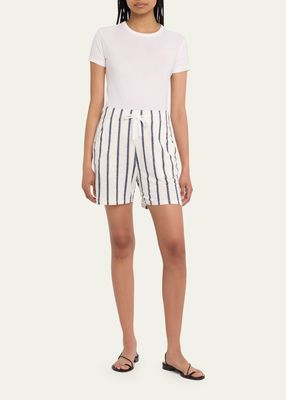 Stretch Linen Striped Drawstring Shorts
