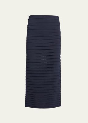 Stretch Panelled Ribbed Knit Midi Pencil Skirt