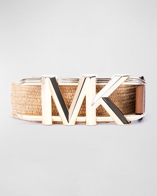 Stretch Straw Belt With MK Logo Buckle