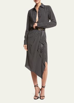 Stripe Asymmetric Draped Midi Skirt