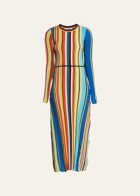Stripe Chenille Ribbed Long-Sleeve Dress
