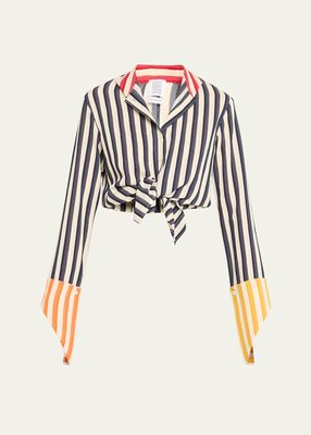 Stripe Colorblock French Cuff Button Up Blouse