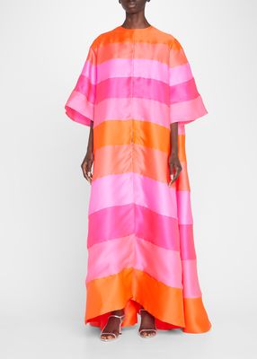Stripe Colorblock Oversized Silk Opera Coat