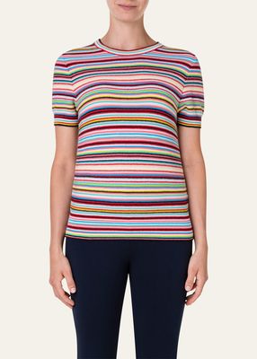 Stripe Knit Short-Sleeve Sweater