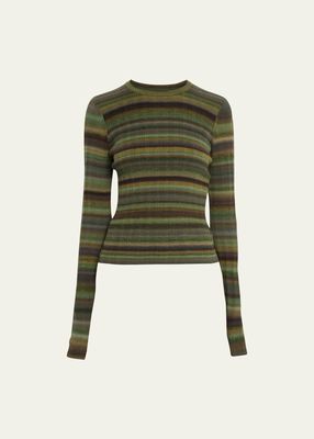 Stripe Long-Sleeve Ribbed Crewneck Sweater