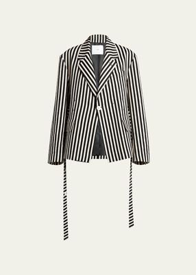 Stripe One-Button Linen Travel Jacket 2