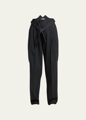 Stripe Pleated Tailored Wool Pants