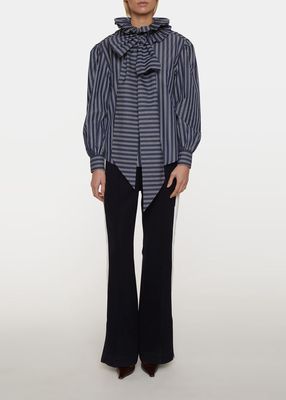 Stripe Ruffle-Collar Cotton Shirt