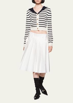 Stripe Sailor Collar Crop Cashmere Cardigan