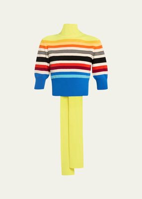 Stripe Scarf-Neck Crop Wool Sweater