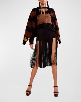 Stripe Sequin-Embellished Wool-Cashmere Cardigan