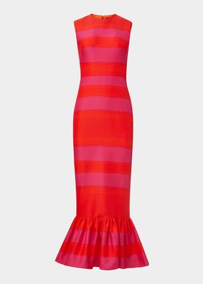 Stripe Sheath Dress with Ruffle Peplum Hem