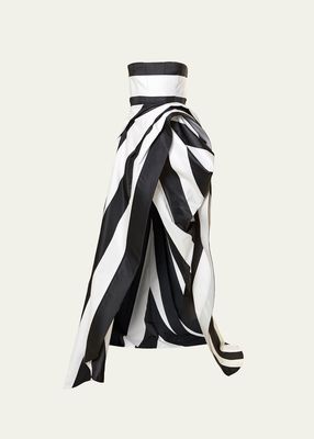 Stripe Strapless Draped Skirt Gown