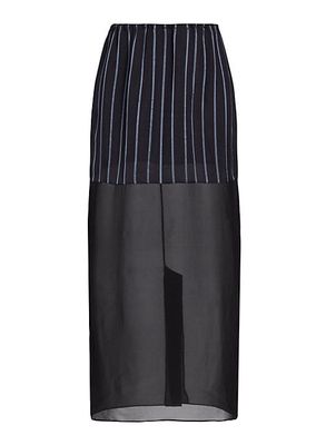 Striped & Sheer Midi-Skirt