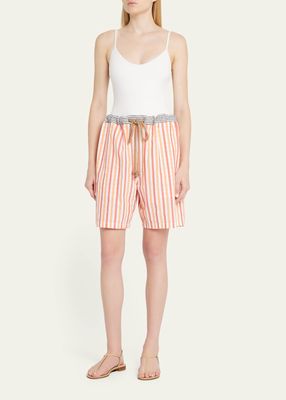 Striped Bloomers Drawstring Shorts