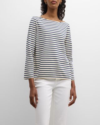 Striped Boat-Neck 3/4-Sleeve Top