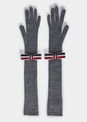 Striped Bow Touchscreen Long Gloves