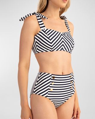 Striped Button High-Waist Bikini Bottoms