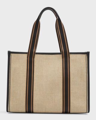 Striped Canvas East-West Tote Bag