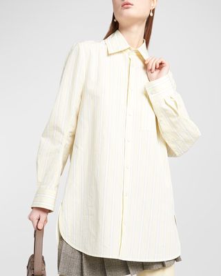 Striped Cotton-Linen Collared Tunic Shirt