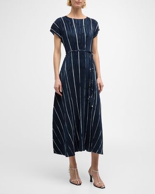 Striped Crinkled A-Line Midi Dress
