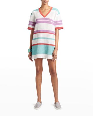 Striped Crochet Mini T-Shirt Dress