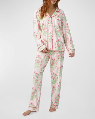 Striped Floral-Print Pajama Set
