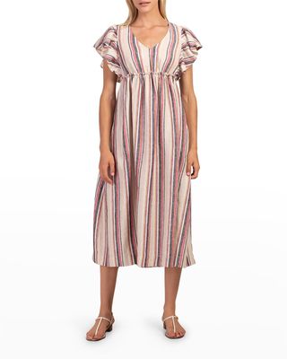 Striped Flutter-Sleeve Dress
