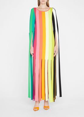 Striped Fringe-Trim Column Dress