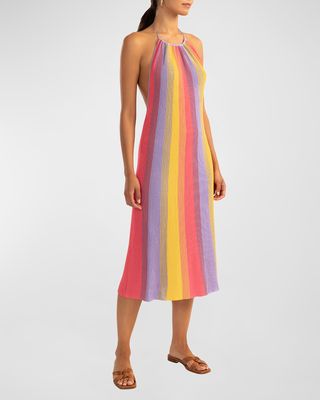 Striped Halter Knit Midi Dress