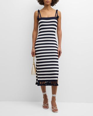 Striped Kerry Tassel-Trim Midi Dress