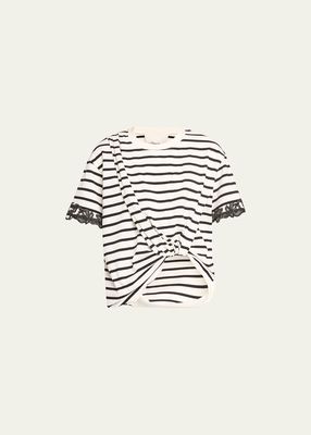 Striped Lace-Embroidered T-Shirt